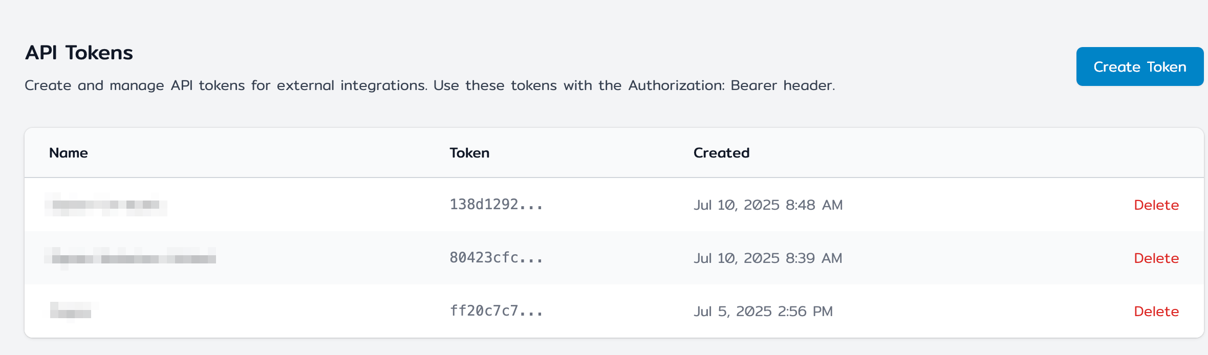 Block that shows API key settings